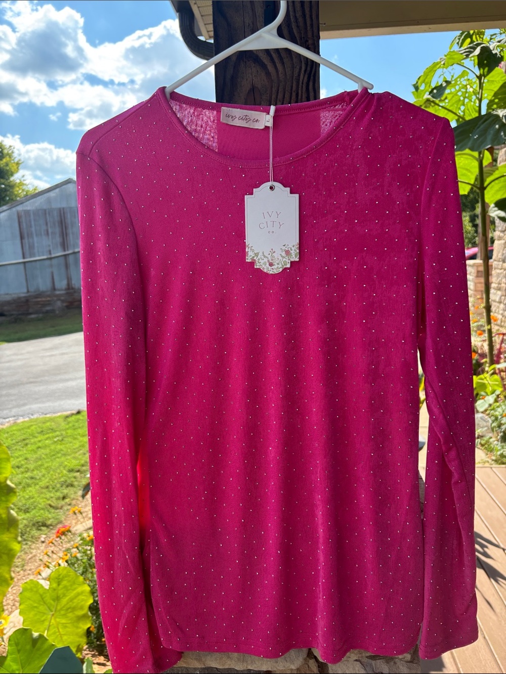 Ivy City Co Fuchsia Long-Sleeve Rhinestone Tee